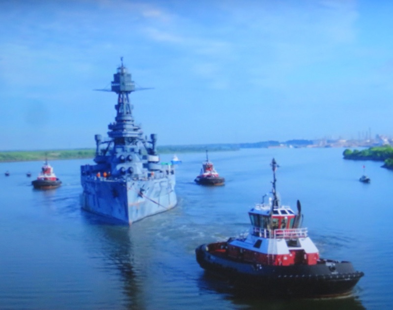 USS Texas & 1 Tug to bring her to Galveston